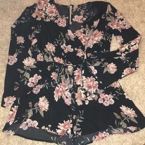 Black floral bell sleeve romper